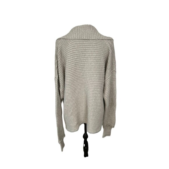 Free People Sweater Top Size M Beige Hi Low Hem V Neck Chunky Knit Cropped Top - Picture 5 of 11